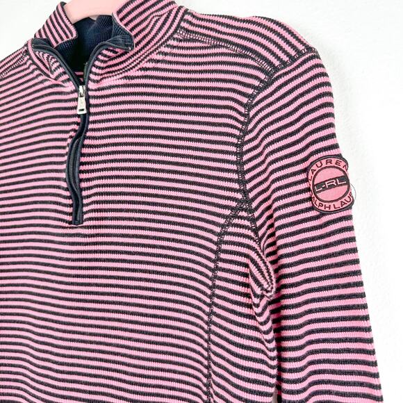 Lauren Ralph Lauren Active Quarter Zip Pullover Pink/Black Stripe - Picture 2 of 5